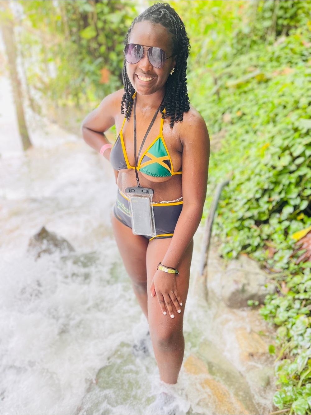 Fashion Nova Black & Green Triangle Bikini with Yellow Trim